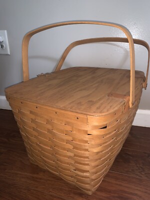 Large Vintage 1994 Longaberger Picnic Basket With Riser 11X 17X14