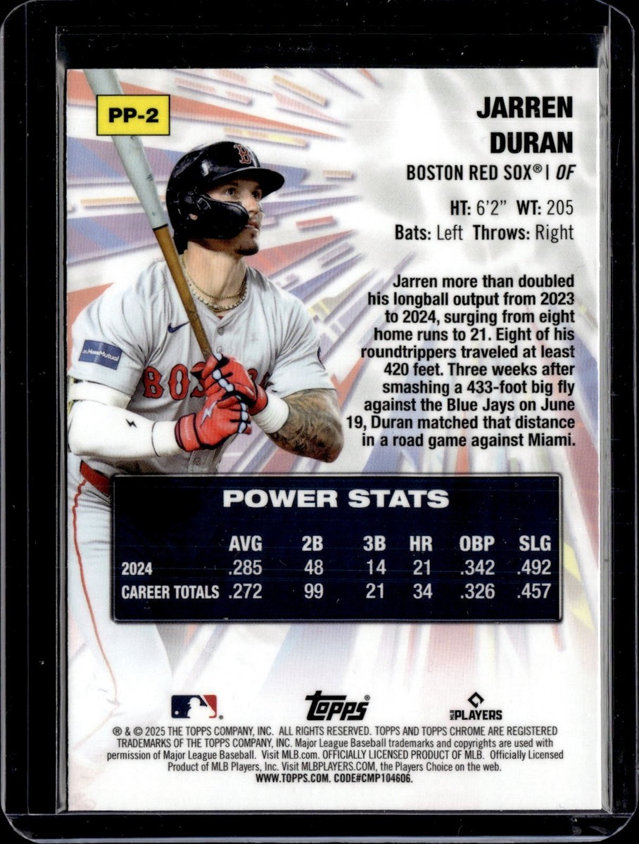 2025 Topps Chrome #PP-2 Jarren Duran Power Players Insert Red Sox
