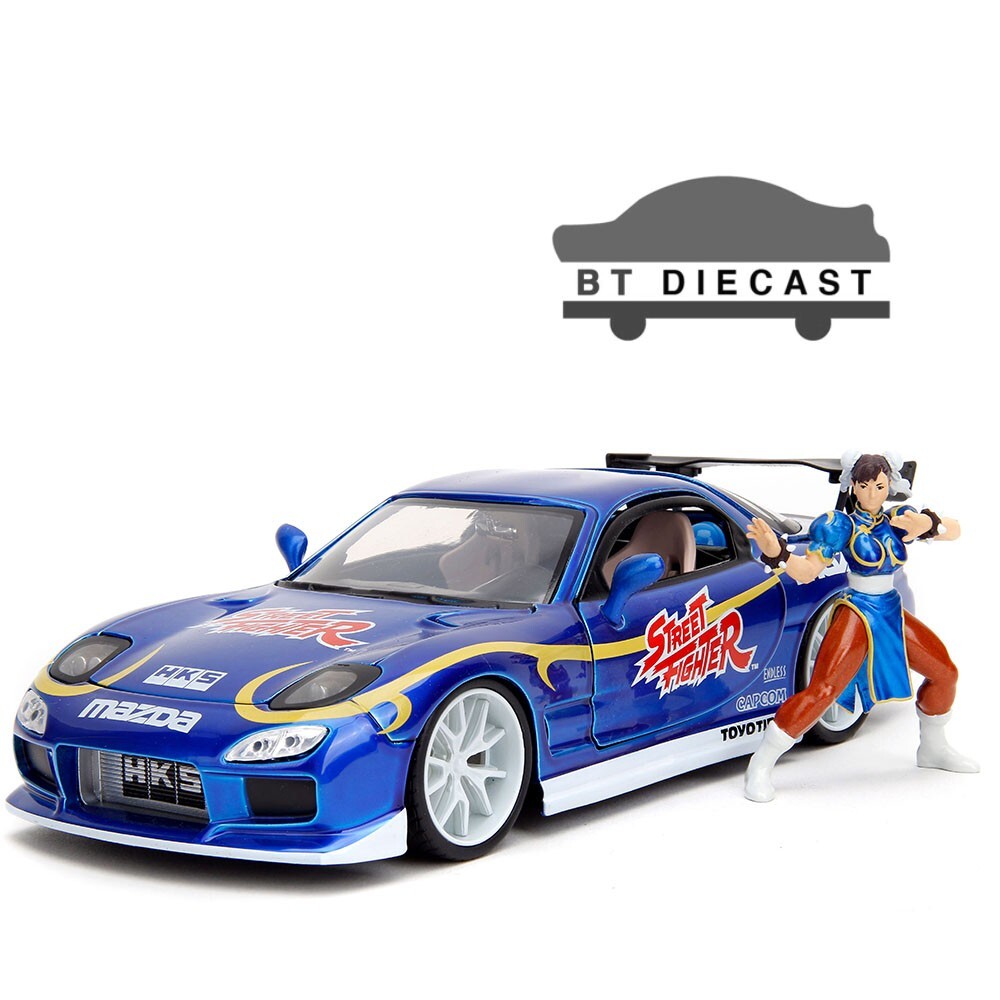JADA STREET FIGHTER 1993 MAZDA RX-7 1/24 with CHUN LI FIGURE BLUE