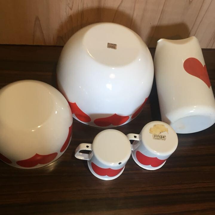 FINEL 60s Vintage Arabia Kaj Franck Heart Enamel Set Bowl Pitcher