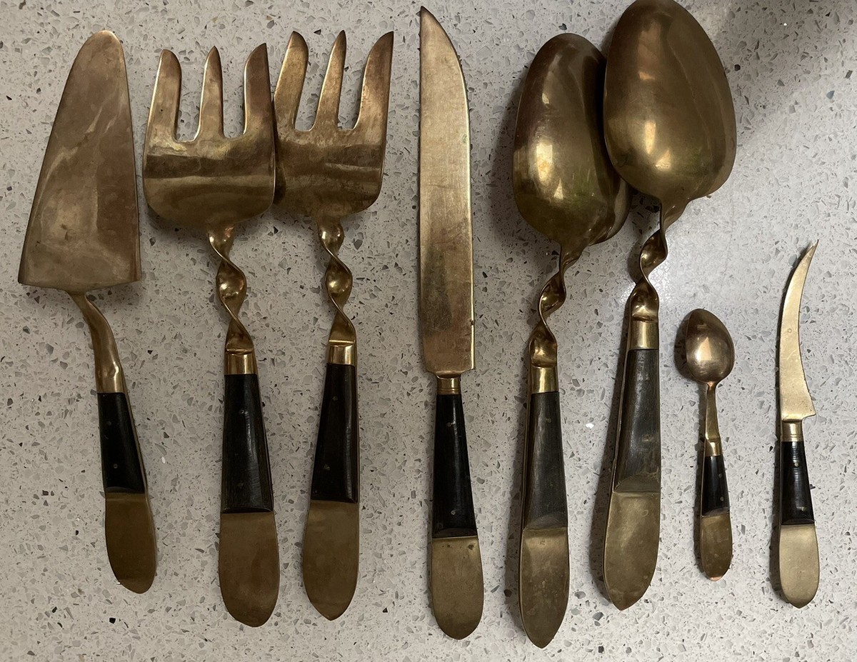 Siam Vintage Silverware Set Brass Thailand Serving Set Variety 8
