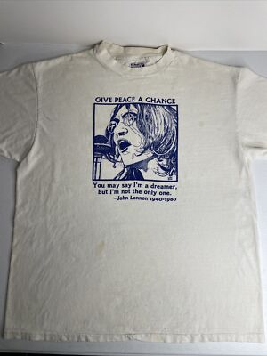 80s John Lennon “Give Peace A Chance” T Shirt Men Size XL Rare VTG