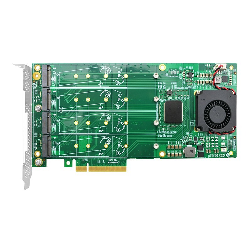 PCIe x8 to 4 Port M.2 M Key NVMe SSD Adapter with PLX 8725 Support