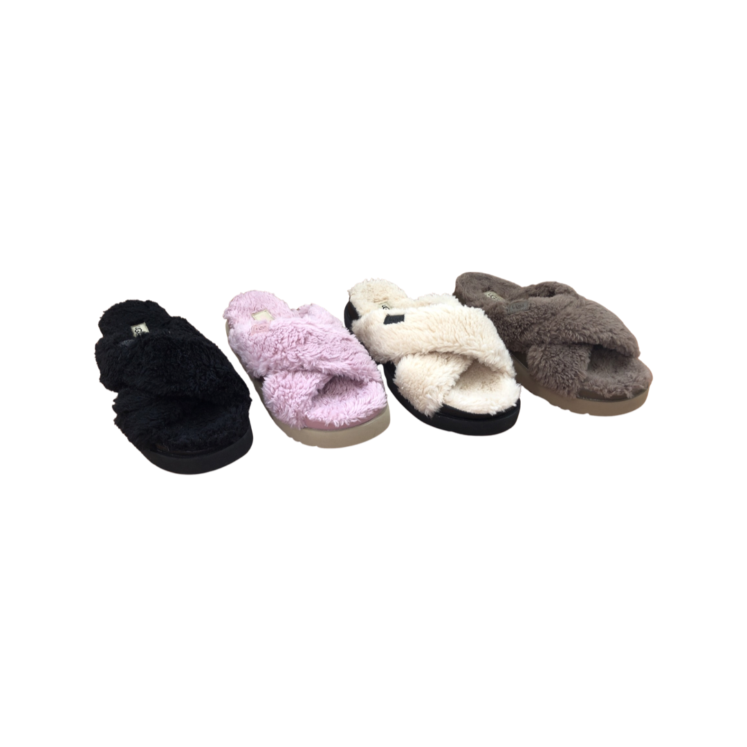 UGG Women's Fuzz Sugar Cross Slide Slippers 1120860 Black Natural