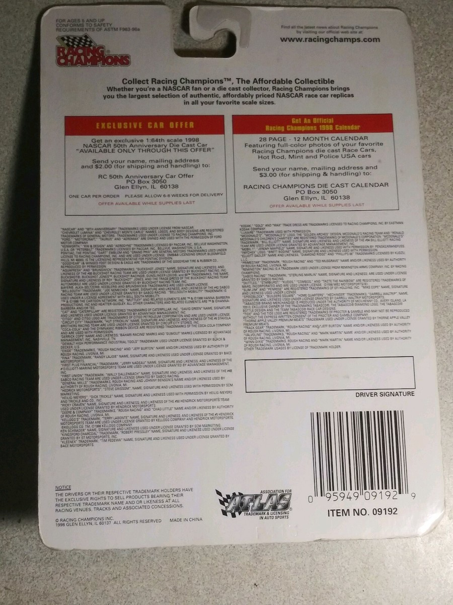 50th Anniversary NASCAR 00 Aqua Fresh From Racing Champions 1:144