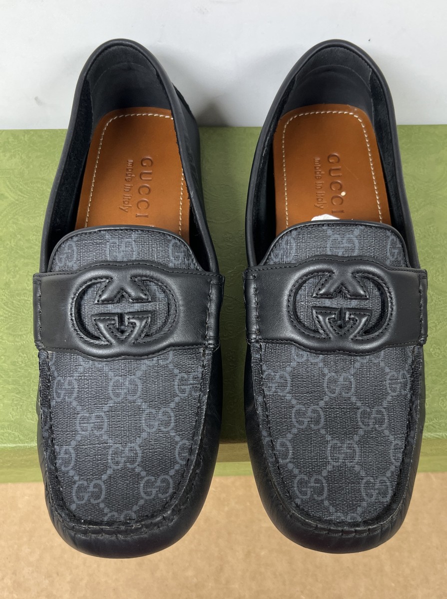 Gucci Square Toe Leather Loafers Black Interlocking G 730148AAB7Z