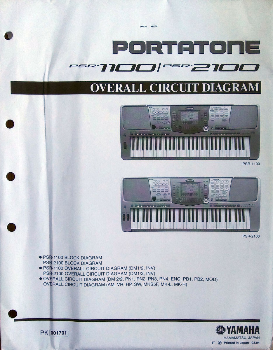 Yamaha PSR-1100 PSR-2100 Keyboard Original Overall Circuit Diagram