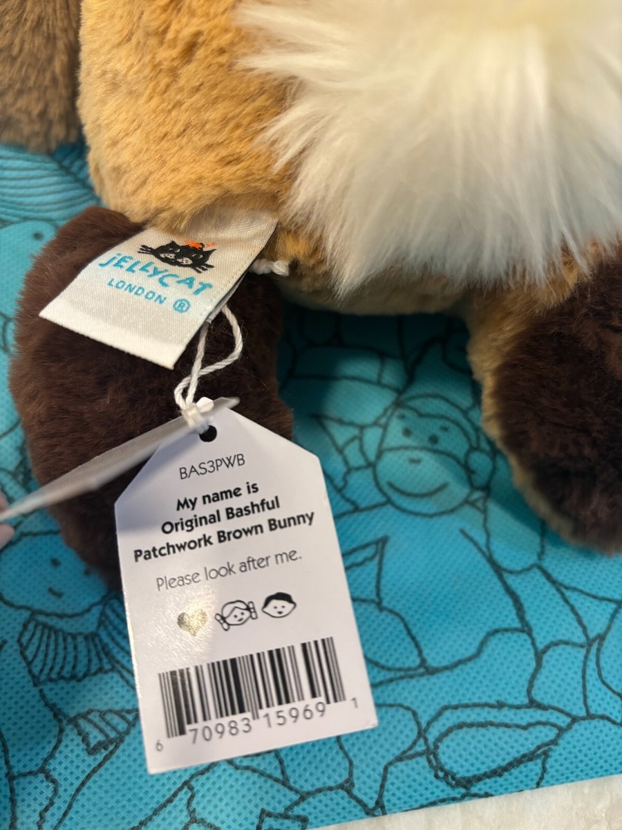 Jellycat Bunny Bashful Patchwork Brown rabbit medium 31 cm NWT new