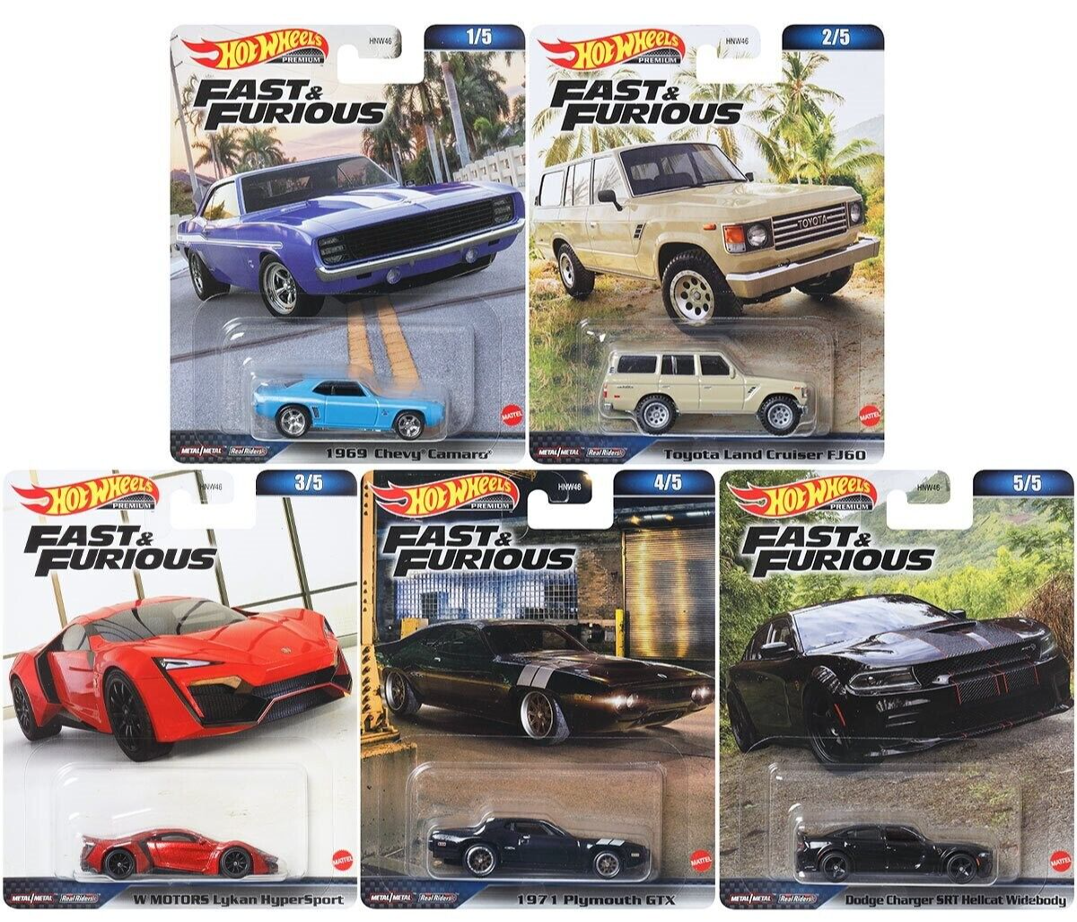 Hot Wheels Premium Car Culture 2023 Fast & Furious Set of 5 Cars