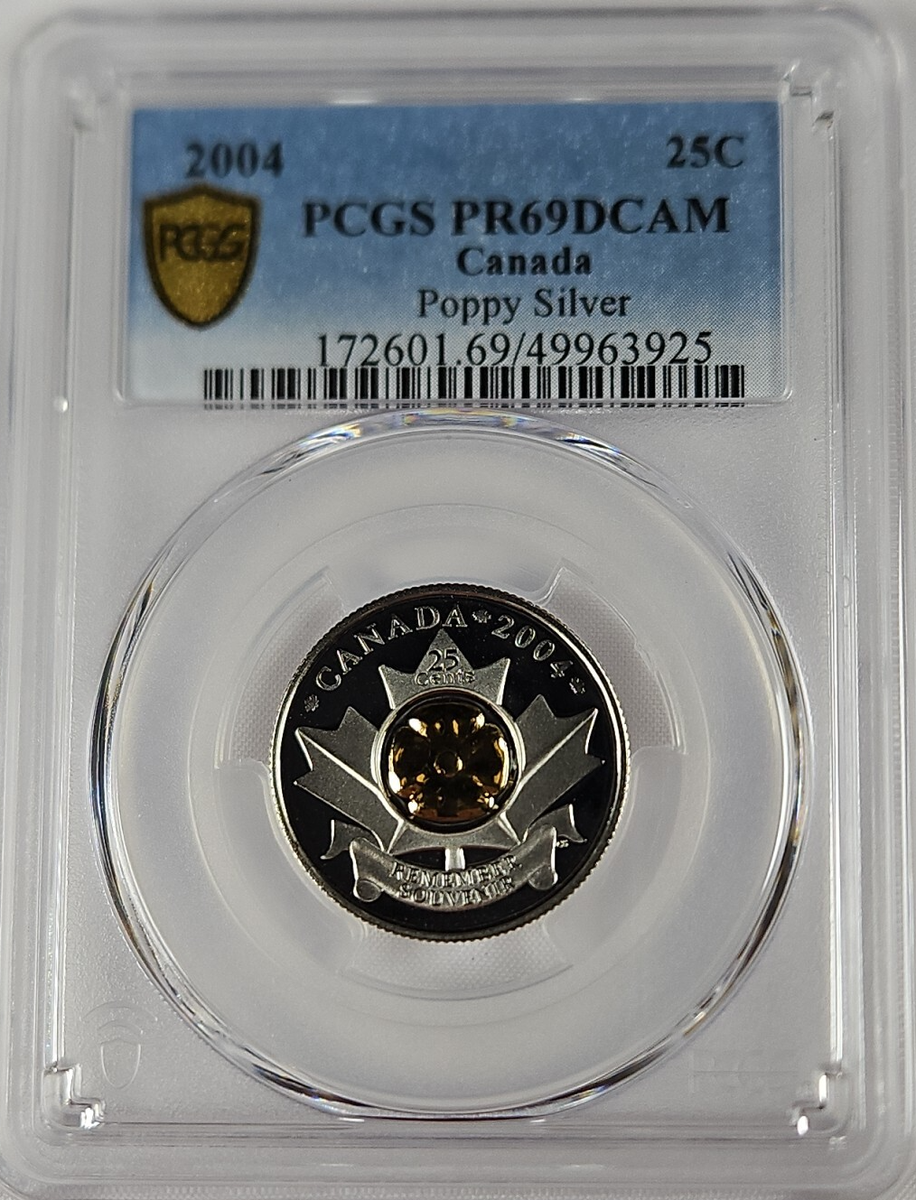 2004 Canada 25 Cents Quarter Coin Gilt POPPY Remembrance Silver