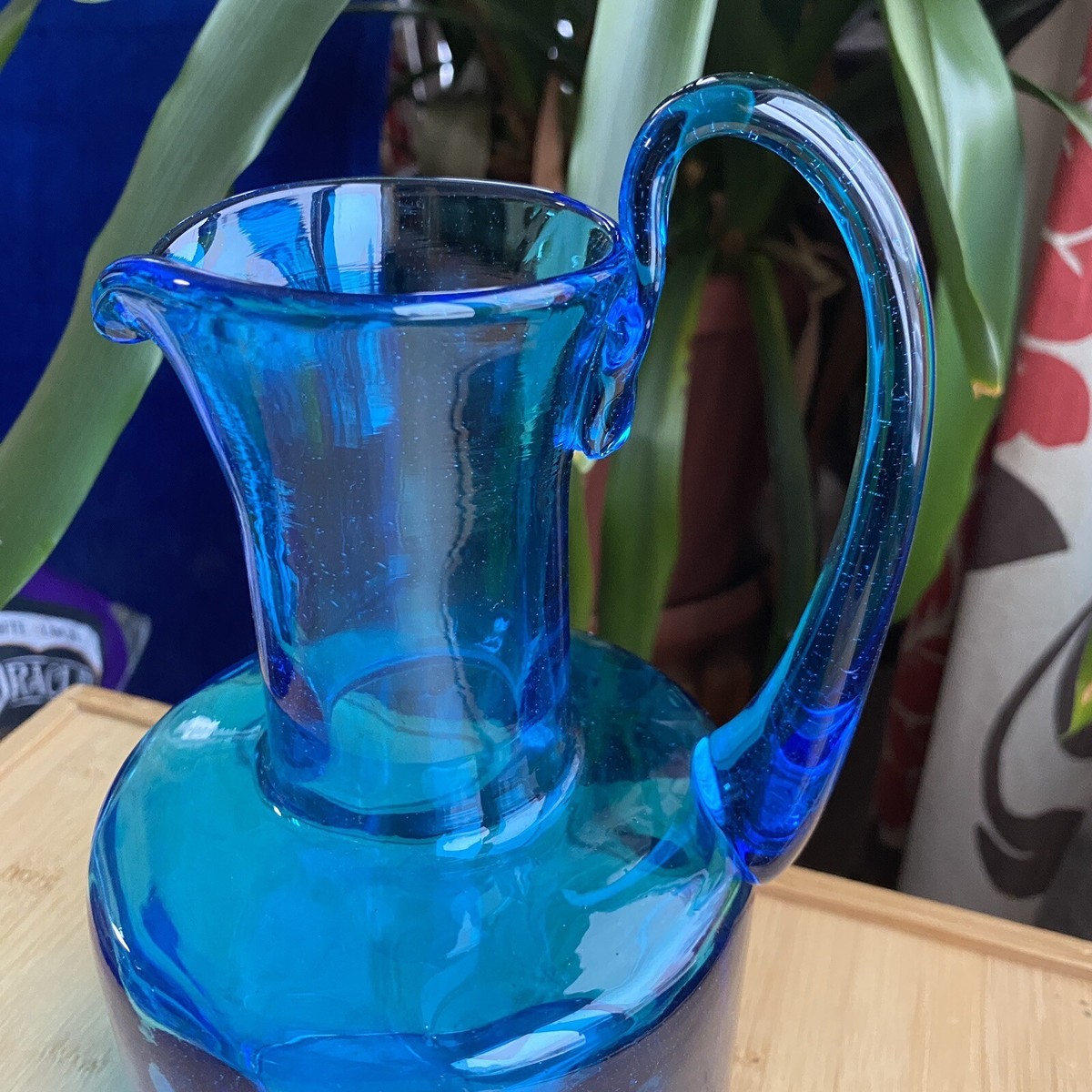 Blenko 6511 Turquoise Blue Optic Glass Pitcher 1965 | eBay