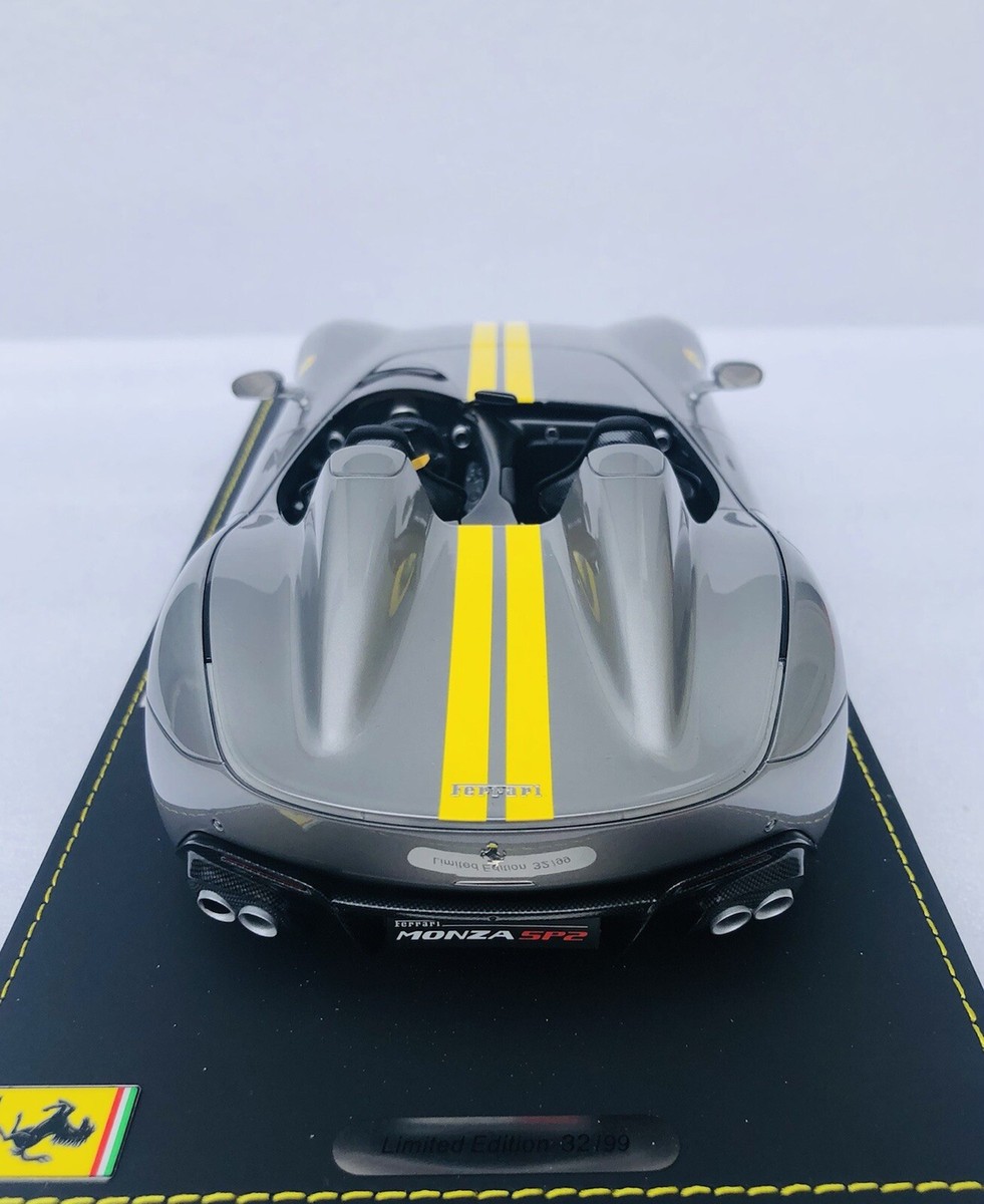 1/18 BBR Ferrari Monza Sp2 Grigio Ferro Iron Grey/yellow Stripe