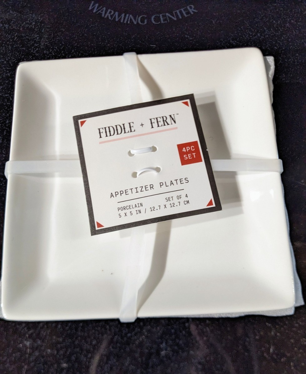 Fiddle And Fern 4 Piece Porcelain Appetizer Plate Set Solid White