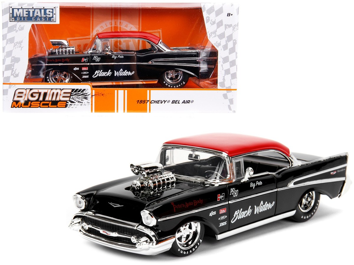 1957 Chevrolet Bel Air Diecast Model Car Black/Red Top Bigtime