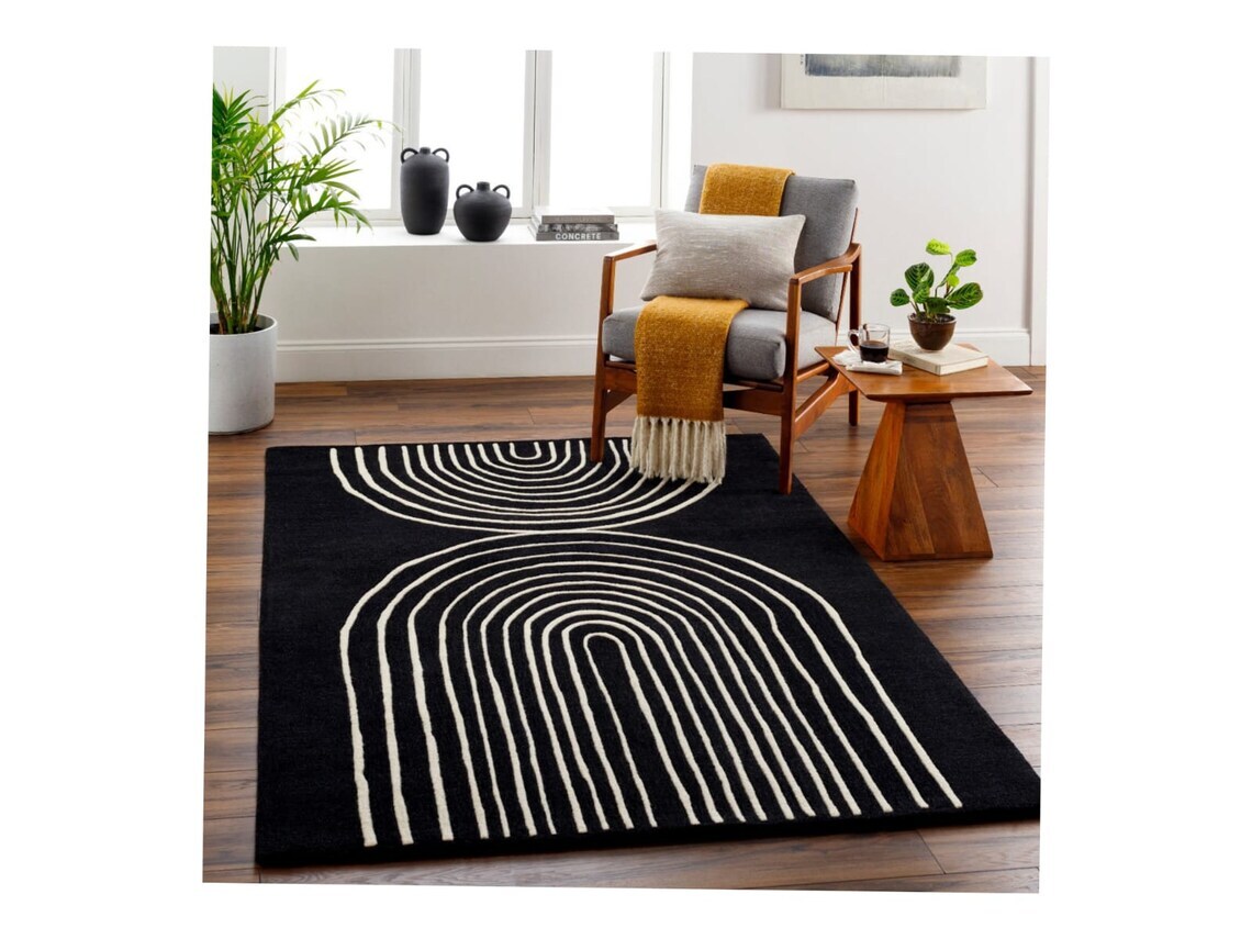 Black, White Rugs, Woollen Carpet, 9x12, 9x10, 8x14, 8x10, Modern