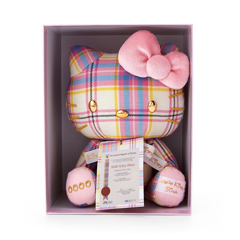 Hello Kitty 50th Anniversary Dress tartan design Plush with Box