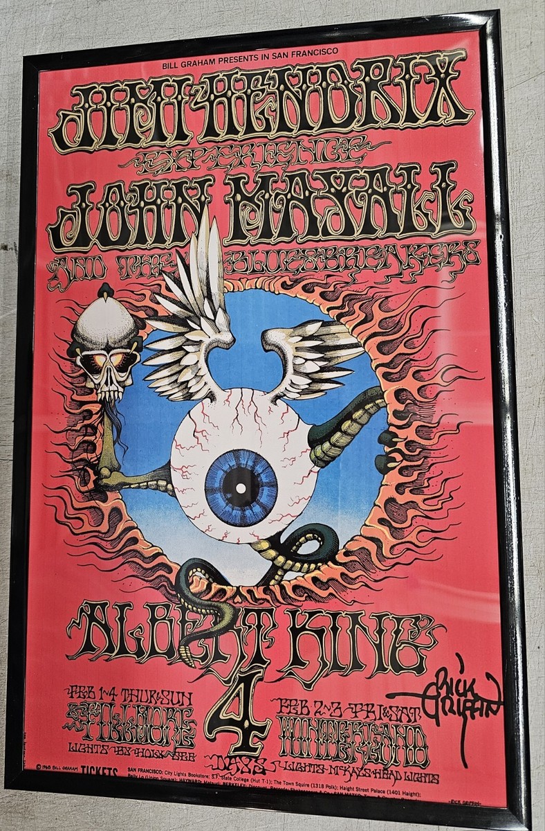Jimi Hendrix 1968 Flying Eyeball Concert Poster, 11x17 Framed | eBay