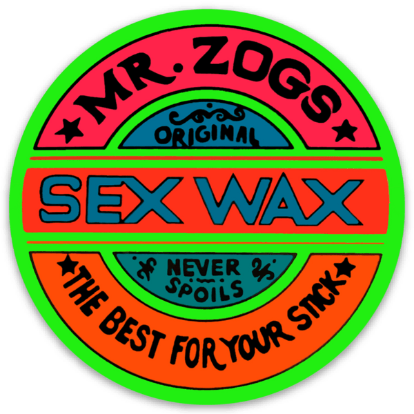 Mr Zog's Sex Wax - Red / Blue w/ Neon Green border Die Cut Round