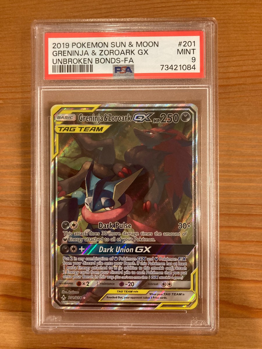 Pokemon Unbroken Bonds Greninja & Zoroark GX Alt Art #201 PSA 9
