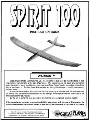 Great Planes Model Airplane Plans (RC): SPIRIT 100 99½