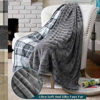 Sherpa Blanket Throw Soft Fleece Reversible Blanket Sofa Couch Bed