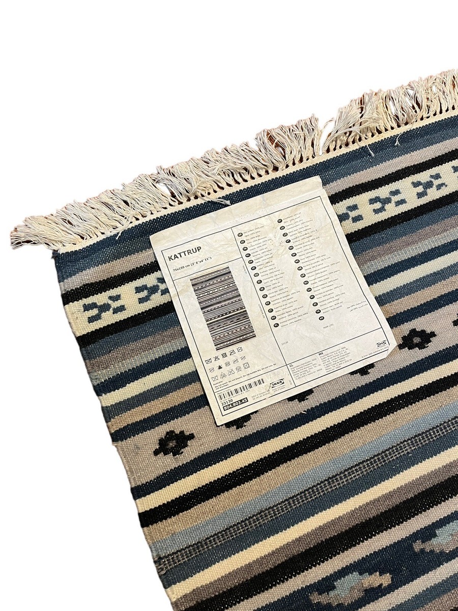 Vintage Ikea Kattrup Aztec Geometric Handwoven Wool Blue White