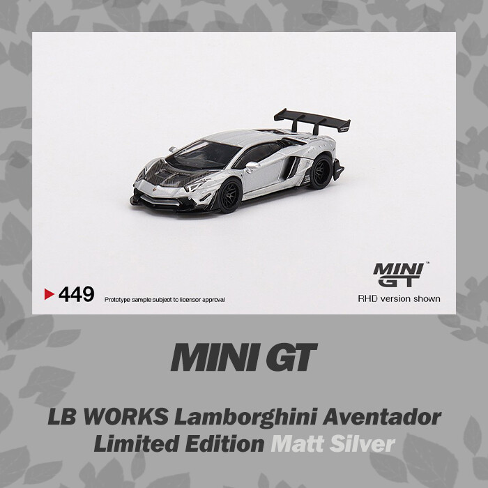 MINI GT 1:64 LB WORKS Lamborghini Aventador Limited Matt Silver