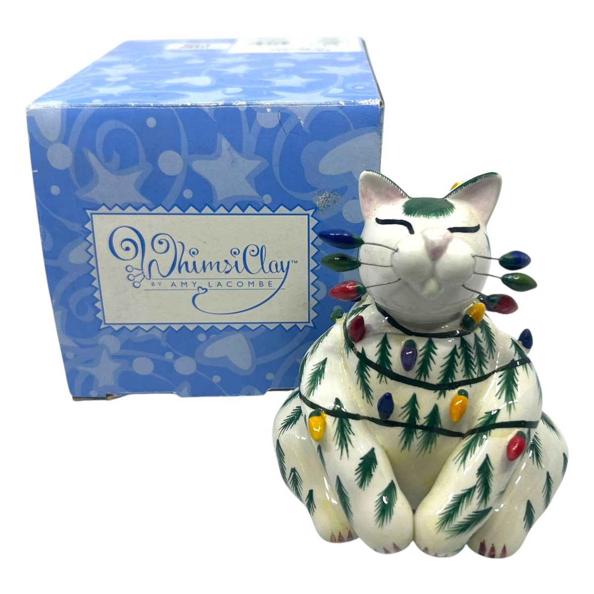 Whimsiclay Sparkle Christmas Cat Figurine By Amy Lacombe 87106