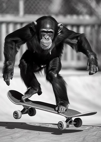 Monkey Skateboarding #2 - Cute Funny Animals - Poster | eBay