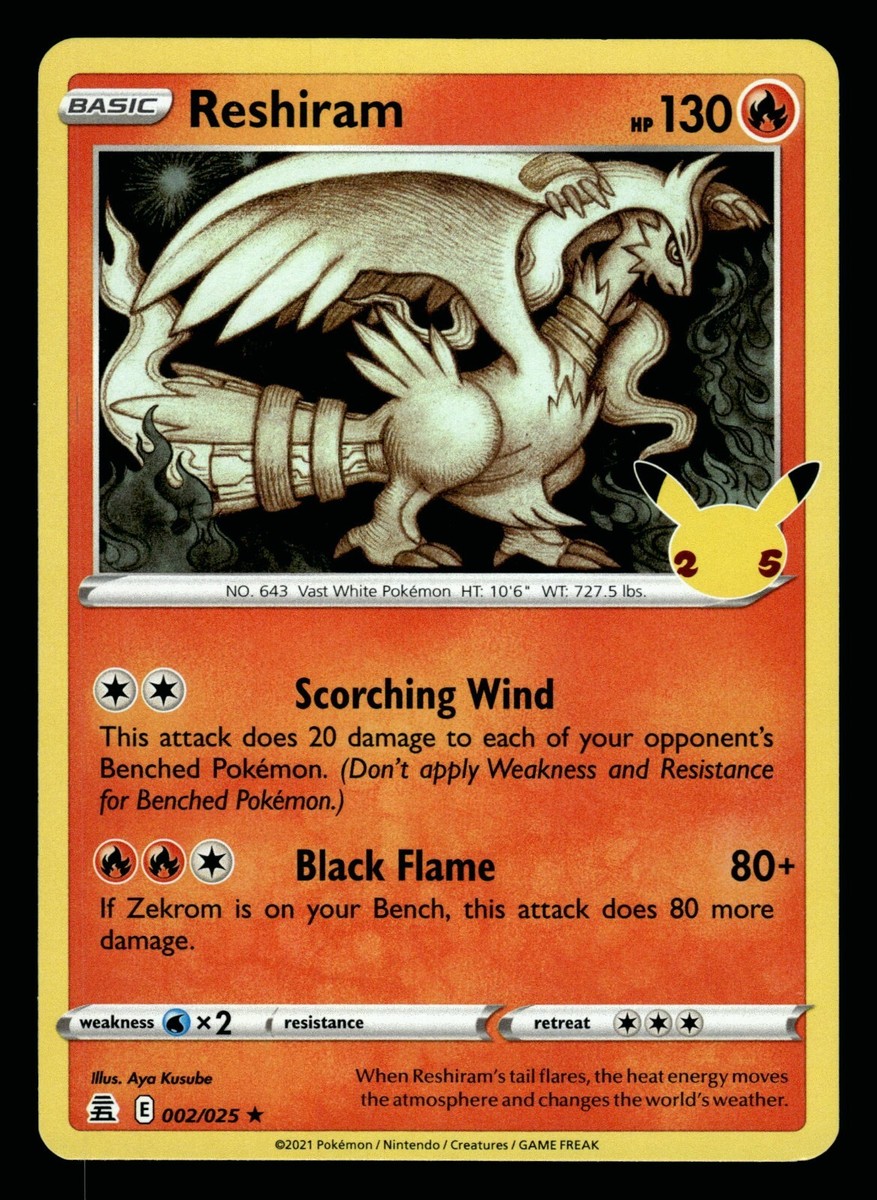 Pokemon Reshiram 002/025 Celebrations 25th Anniversary Holo Rare