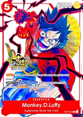 Monkey D. Luffy RARE 3RD ANNIVERSARY PROMO ALT ART ST01-012 ONE