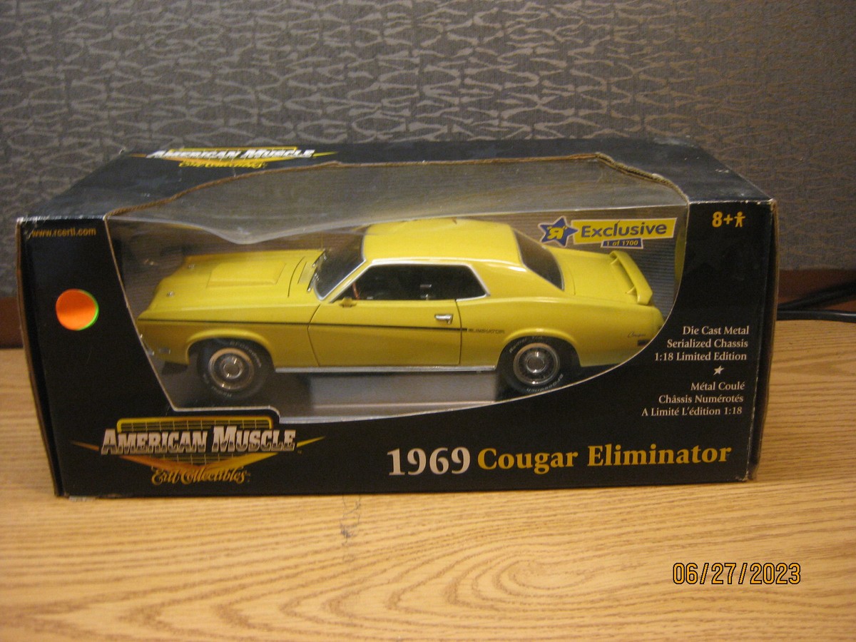 1/18 1969 MERCURY COUGAR ELIMINATOR IN YELLOW BY ERTL / AMER