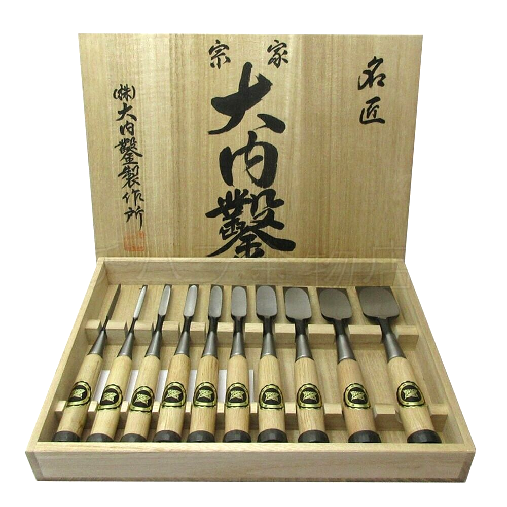 Ouchi Oire Nomi Japanese Bench Chisels Set of 10 White Steel White