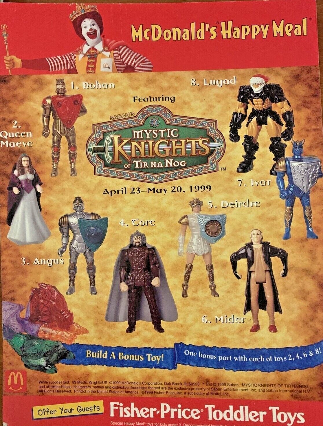 McDonald's 1999 Mystic Knights OF Tir Na Nog Knights Your Choice