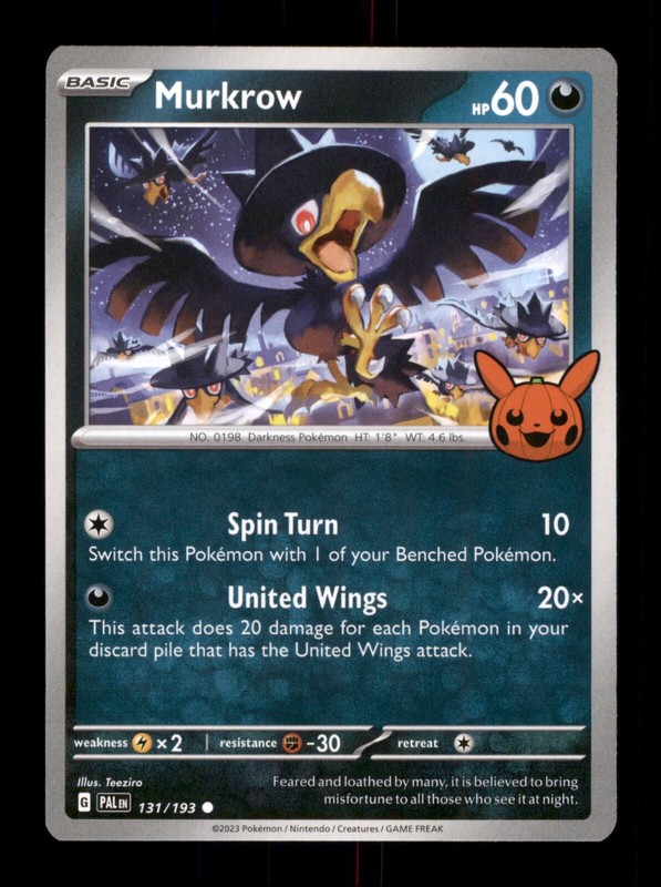 Murkrow 131/193 Regular BOOster Trick OR Trade Pokemon Trading