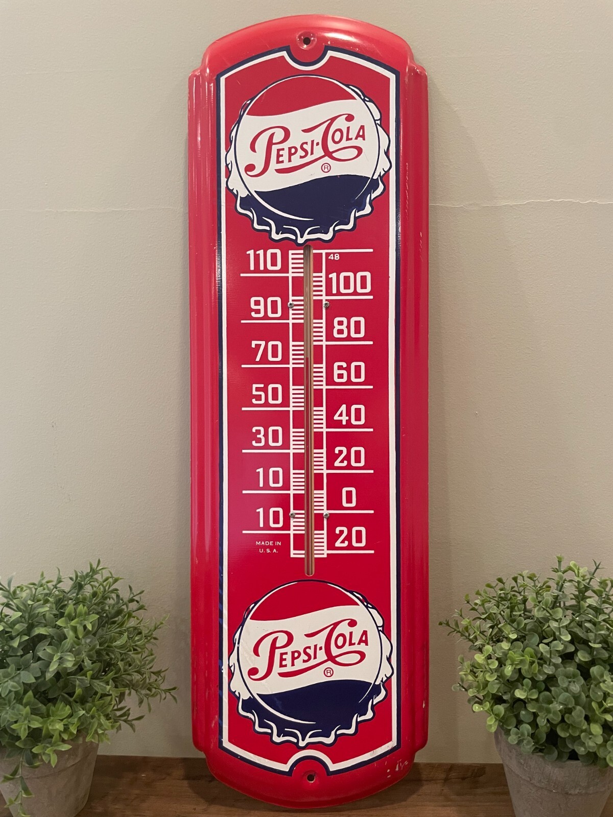 Vintage Pepsi-Cola Steel Advertising Sign/Thermometer 1950/60's #1