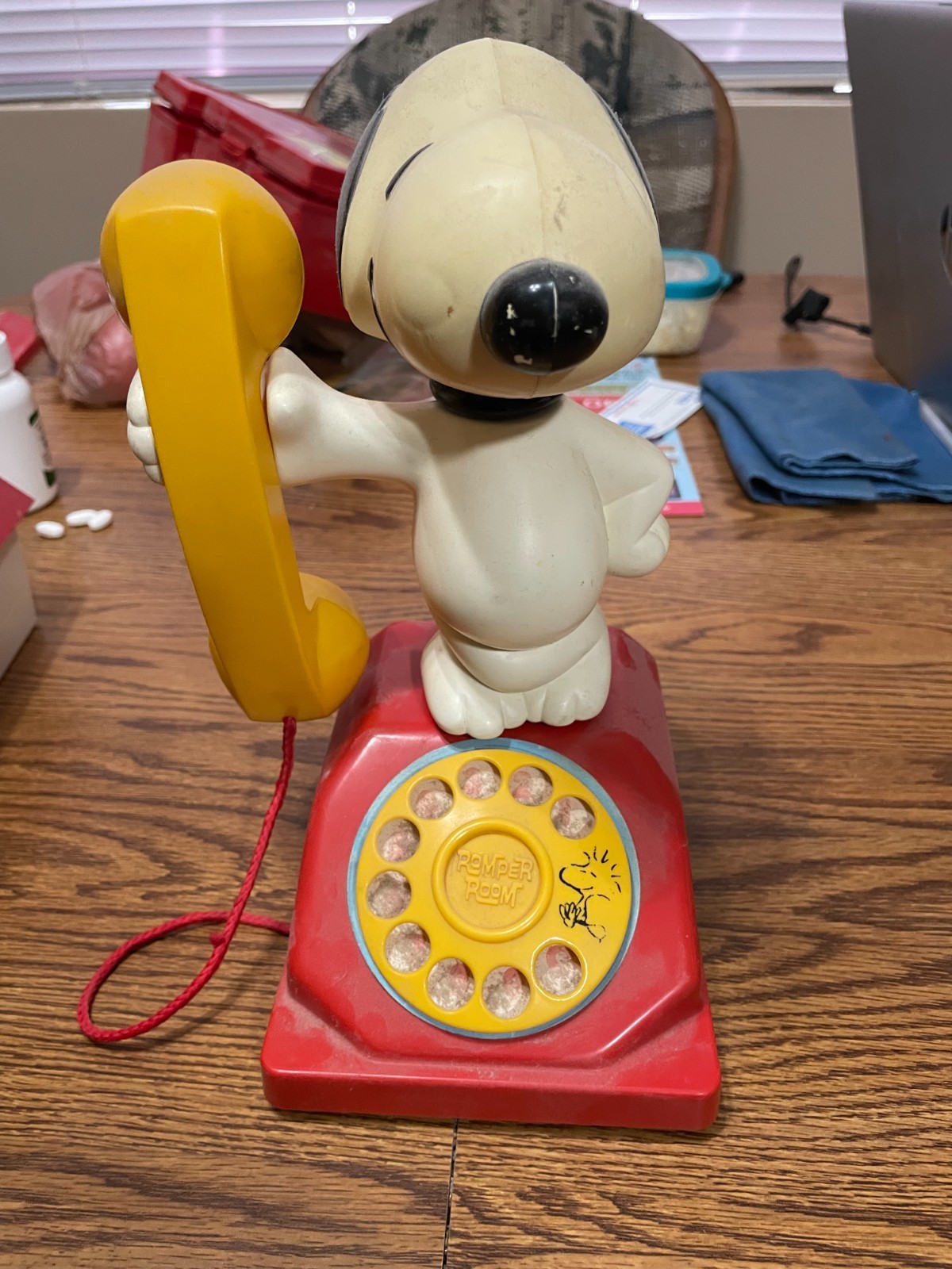 Vintage Rotary Dial Phone TURNING HEAD Snoopy & Woodstock Peanuts