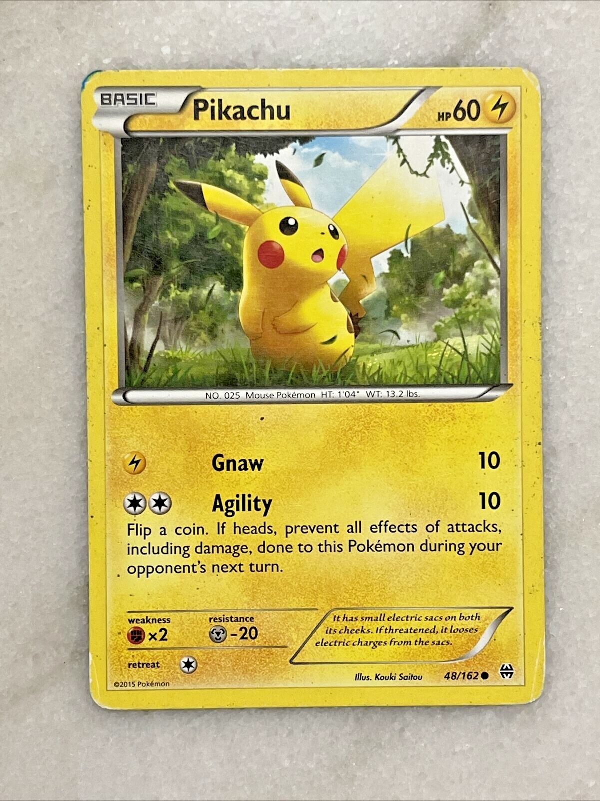 Pokemon Pikachu Trading Card! 48/162 Basic HP 60 2015 Mouse