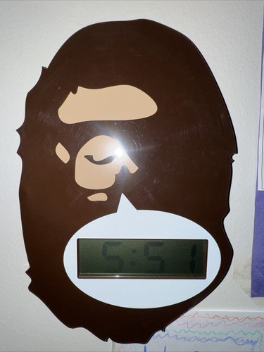 A BATHING APE Digital Wall Clock Head Brown Bape Ape Hanging Used