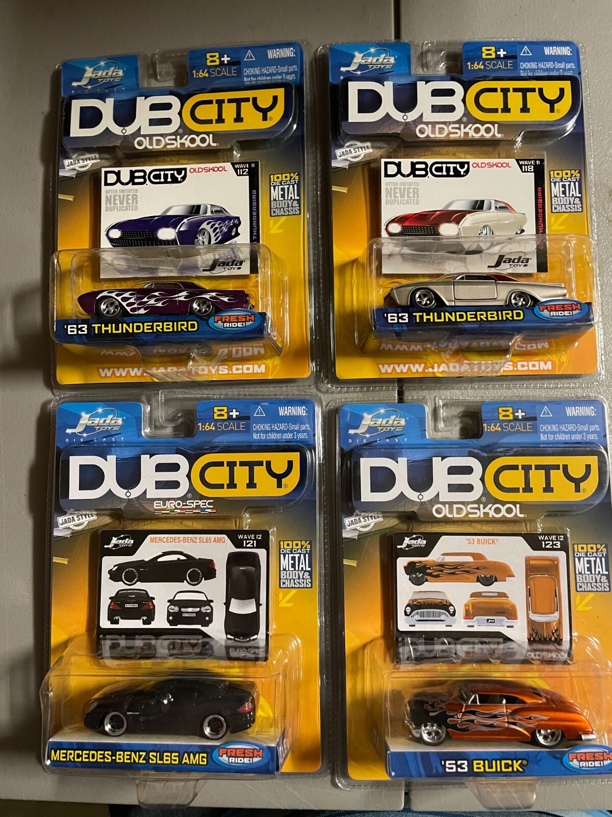 JADA, DUB CITY, 1:64, LOT OF 4 CARS, ALL 4 ARE IN MINT CONDITION