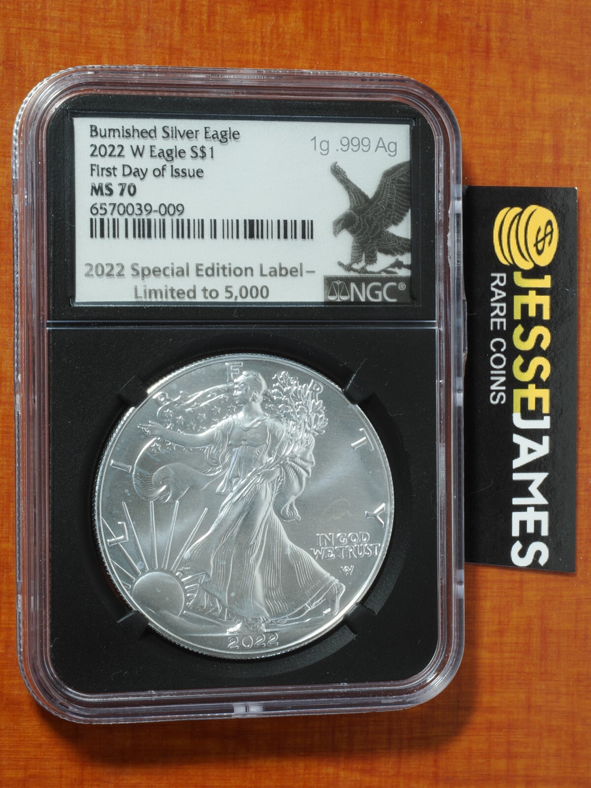 2022 W BURNISHED SILVER EAGLE NGC MS70 FIRST DAY OF ISSUE FDI 1G