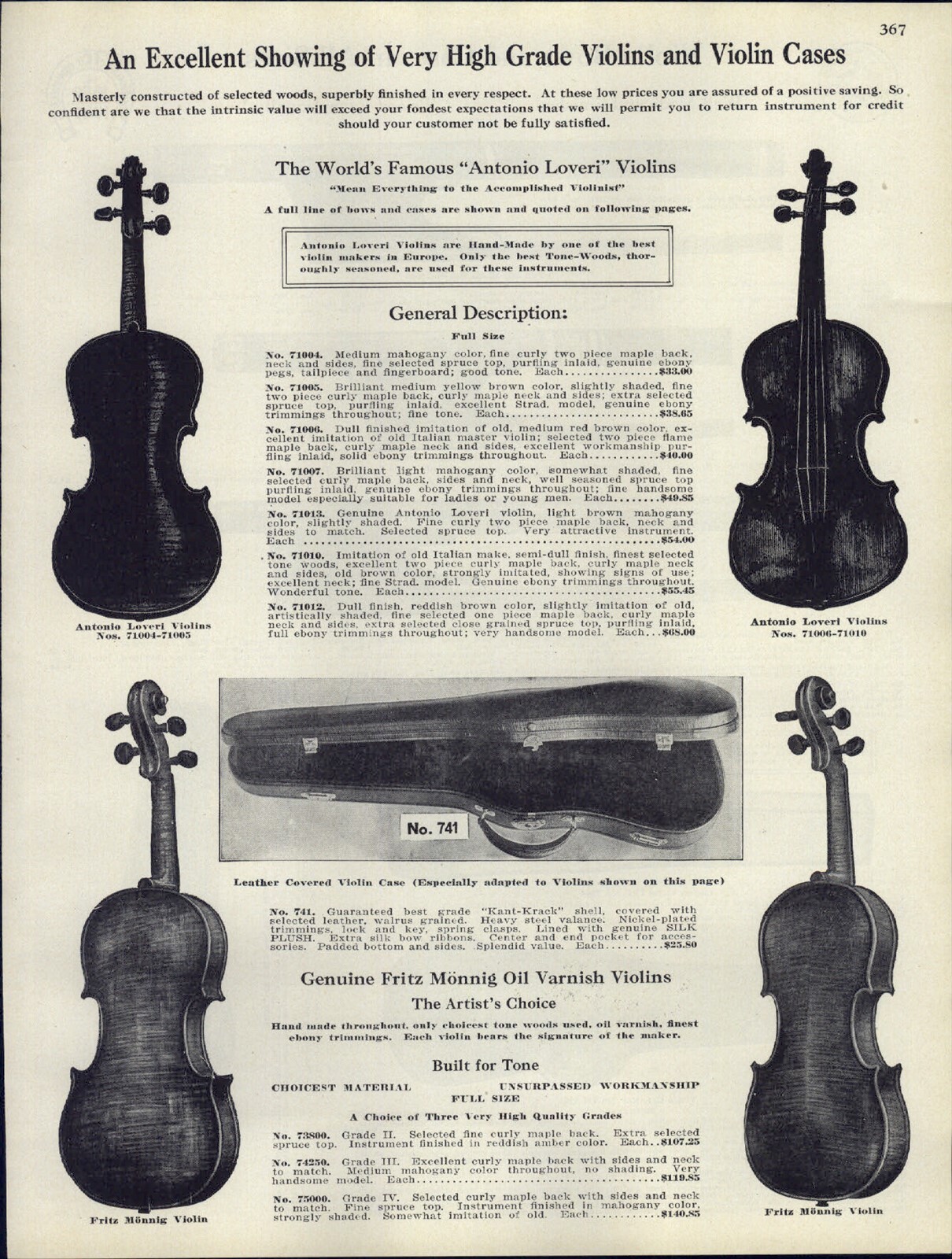 1927 PAPER AD Antonio Loveri Violin European Hand Made Tonk Tourte