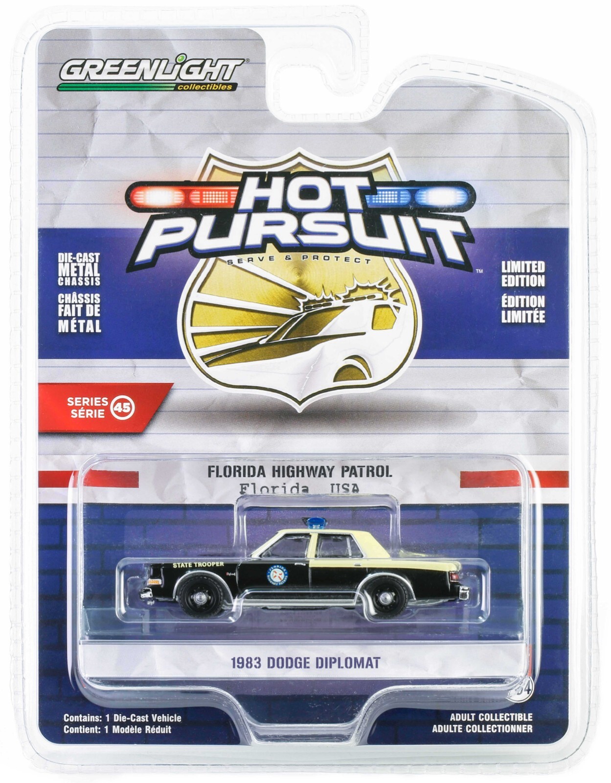 1:64 GreenLight *HOT PURSUIT 45* FLORIDA HIGHWAY PATROL 1983 Dodge