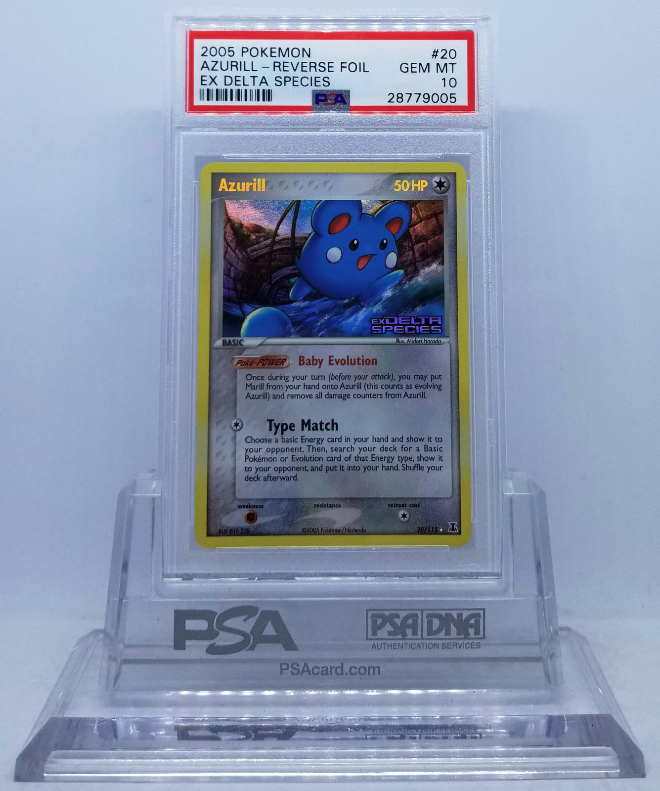 Pokemon EX DELTA SPECIES AZURILL #20 REVERSE HOLO FOIL STAMP PSA