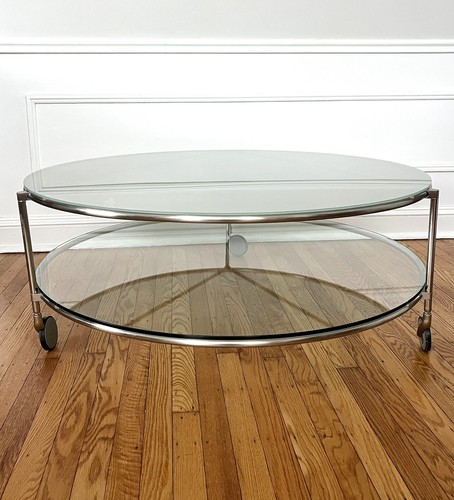 Vintage 1990's IKEA Strind Glass & Metal Rolling Coffee Table