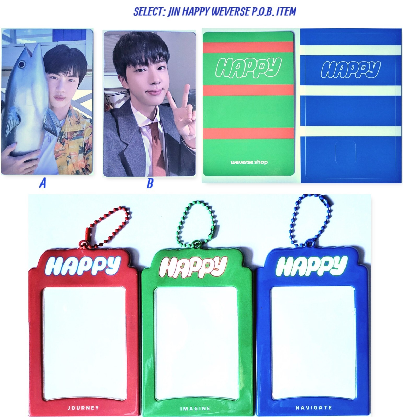 JIN BTS HAPPY OFFICIAL WEVERSE PHOTOCARD SET + 3p HOLDERS +STICKER