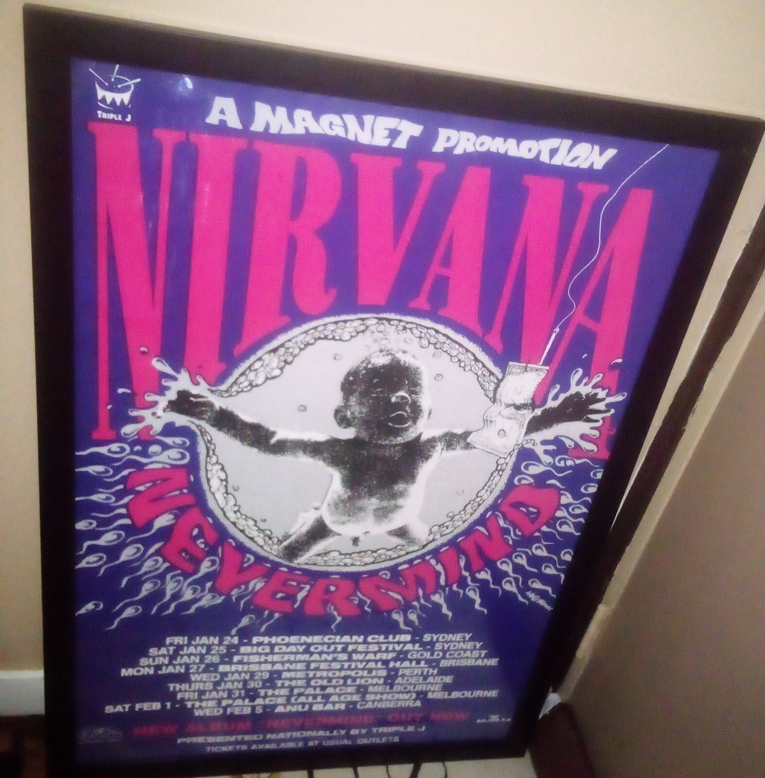Nirvana Australia 1992 Framed Concert Poster 24 x 36 Nevermind