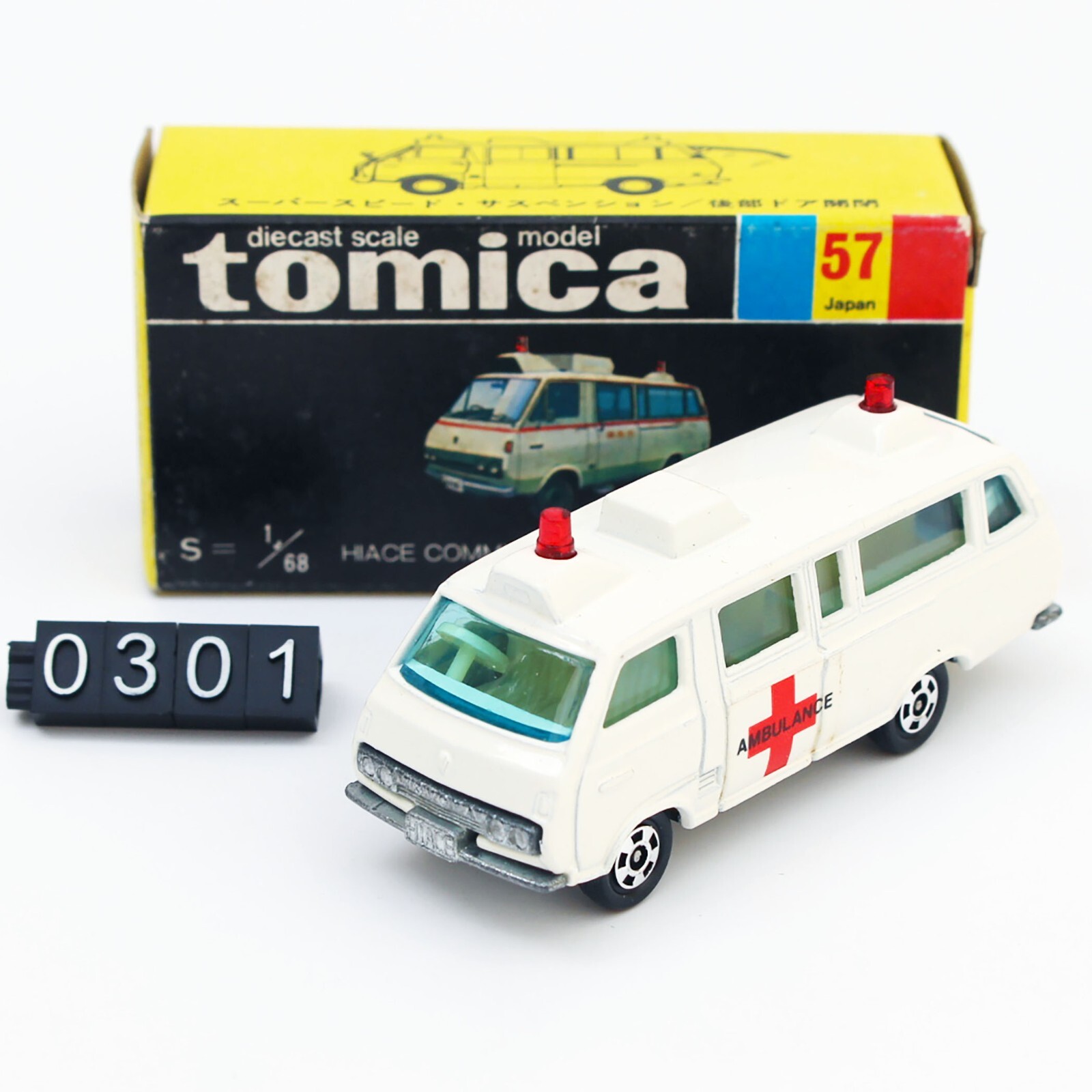 New Tomica 57 Toyota Hiace Commuter Ambulance Scale 1/68 Made in