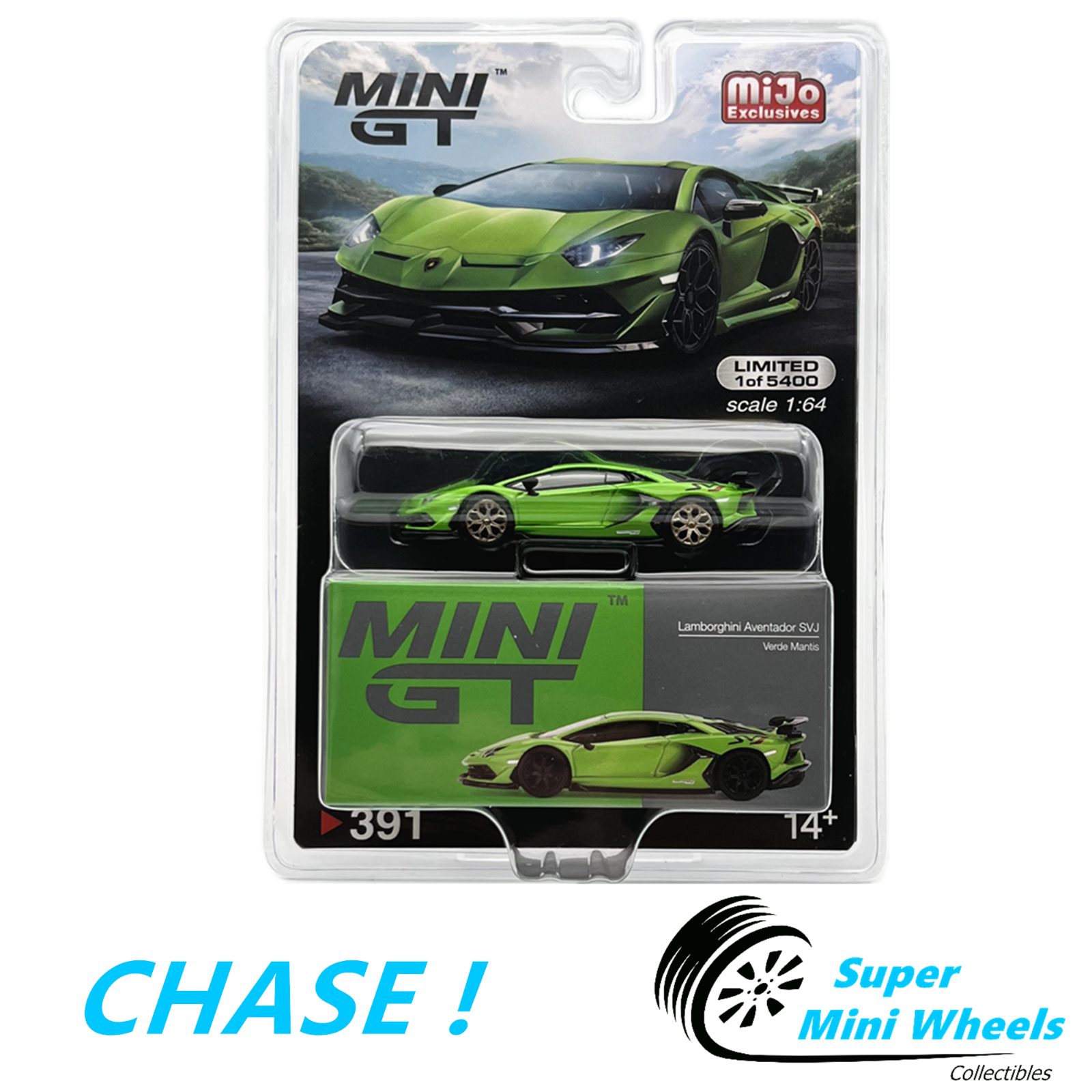 CHASE ! Mini GT 1:64 Lamborghini Aventador SVJ Verde Mantis #391