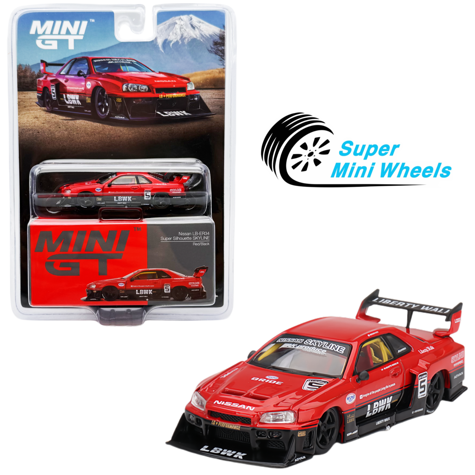 Mini GT 1:64 LBWK Nissan LB-ER34 Super Silhouette Red/Black #843